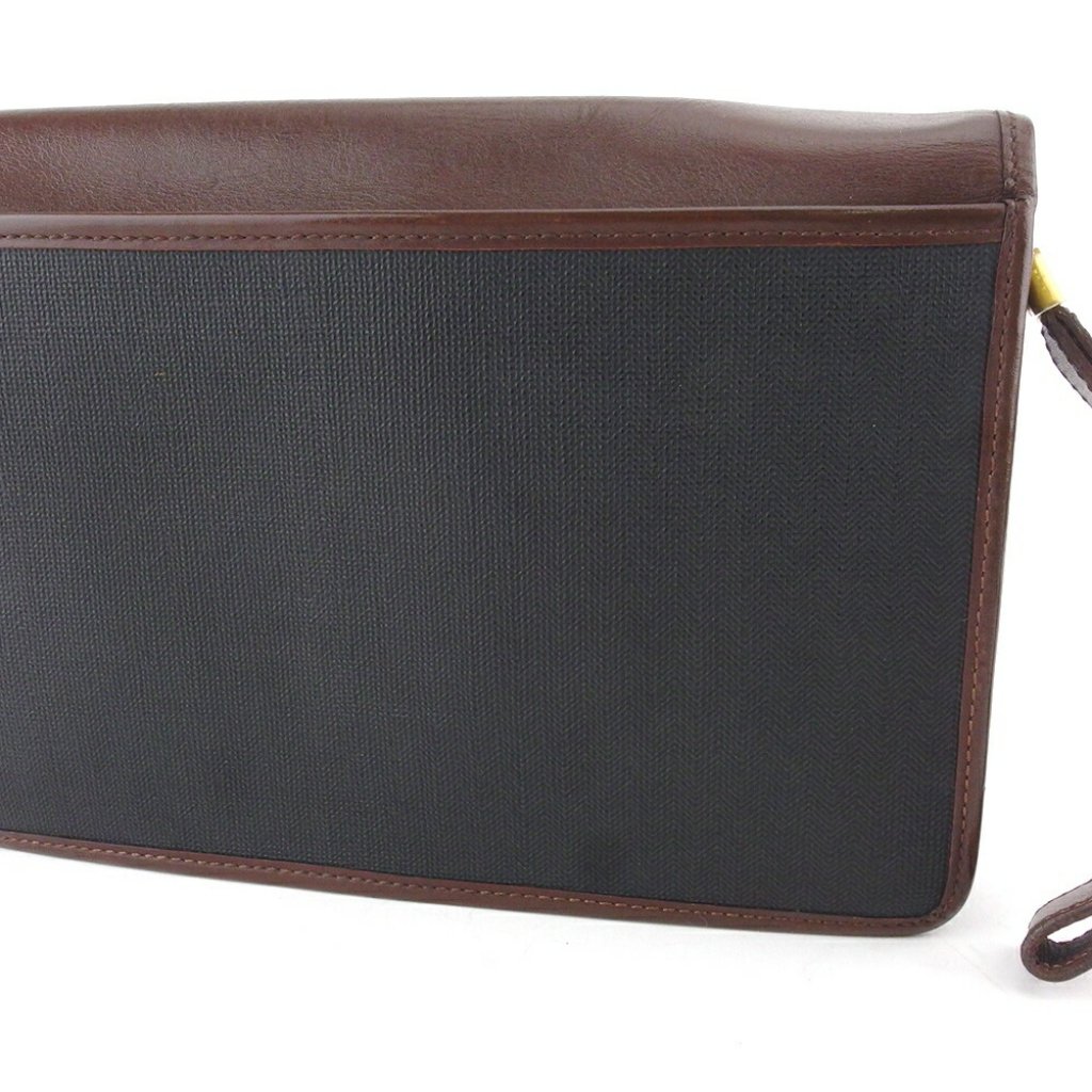 Unhill Clutch Bag Herinbone Pvc ?~ Leather Authentic Used E16851